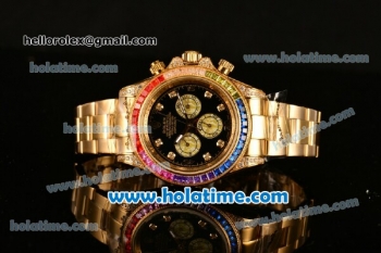 Rolex Daytona II Rainbow Asia 3836 Automatic Yellow Gold Case/Strap with Black Dial and Rainbow Colored Bezel