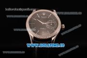 Rolex Cellini Date Asia Automatic Steel Case with Black Dial Stick Markers and Black Leather Strap - Diamonds Bezel (BP)