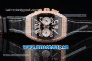 Franck Muller Vanguard Miyota OS20 Quartz Rose Gold Case with Black Dial Black Leather Strap and White Subdials Diamonds Bezel Franck Muller Vanguard Miyota OS20 Quartz Rose Gold Case with Black Dial Black Leather Strap and White Subdials Diamonds Bezel