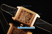 Jaeger-LeCoultre Skeleton Manual Winding Movement Rose Gold Case with Black Leather Strap