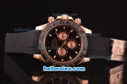 Rolex Daytona Asia 3836 Automatic Rose Gold Case - PVD Bezel with Black Dial and Black Rubber Strap - 7750 Coating