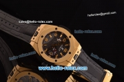 Hublot Big Bang Ferrari Swiss Valjoux 7750-SHG Automatic Gold Case with Gold Stick/Numeral Marekrs Black Dial and Black Rubber Strap