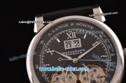 A.Lange&Sohne Datograph ST26 With Double Tourbillon Automatic Steel Case with Black Leather Strap Silver Markers and Black Dial