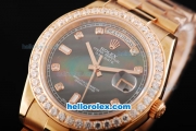 Rolex Day Date II Automatic Movement Full Rose Gold with Diamond Bezel-Diamond Markers and Black MOP Dial