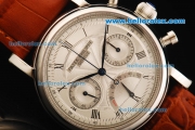 Patek Philippe Chronograph Swiss Valjoux 7750 Manual Winding Movement Steel Case with White Dial and Brown Leather Strap