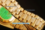 Rolex Day Date Swiss ETA 2836 Automatic Yellow Gold Case with Diamond Dial/Bezel and Gold Diamond Strap