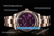 Rolex Air King Asia 2813 Automatic Full Steel with Purple Dial and Roman Numeral Markers