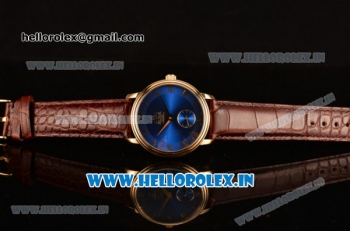 Omega De Ville Co-Axial Swiss ETA 2824 Automatic Yellow Gold Case with Blue Dial and Brown Leather Strap