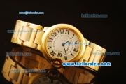 Cartier Ballon Bleu De Swiss ETA Quartz Full Gold with Beige Dial and Roman Markers