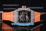 Richard Mille RM027-2 Miyota 9015 Automatic Carbon Fiber Case with Skeleton Dial Dot Markers and Oranger Nylon Strap