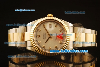 Rolex Datejust II Swiss ETA 2836 Automatic Full Steel with Yellow Gold Bezel and Silver Dial-Diamond Markers/Two Tone Strap