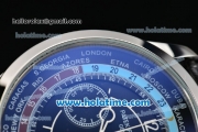 Patek Philippe Complicated World Time Chrono Miyota Quartz Steel Case with Black Dial and Black Leather Strap