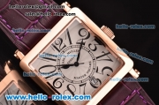 Franck Muller Master Square Swiss Quartz Rose Gold Case with Black Numeral Markers and Purple Leather Strap