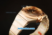 Omega Constellation Co-Axial Swiss ETA 2824 Automatic Steel Case with Rose Gold Bezel and Brown Dial-Two Tone Bracelet