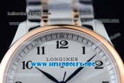 Longines Master Swiss ETA 2824 Automatic Two Tone Case with White Dial Arabic Numeral Markers and Rose Gold/Steel Bracelet (AAAF)