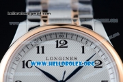 Longines Master Swiss ETA 2824 Automatic Two Tone Case with White Dial Arabic Numeral Markers and Rose Gold/Steel Bracelet (AAAF)