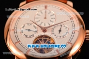 Vacheron Constantin Malte Tourbillon Asia Automatic Rose Gold Case with White Dial Brown Leather Strap - Stick Markers