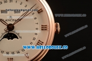 BlancPain Villeret Moonphase & Complete Calendar Miyota 9015 Automatic Rose Gold Case with Beige Dial Brown Leather Strap and Roman Numeral Markers (AAAF)