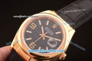 Rolex Datejust Swiss ETA 2836 Automatic Rose Gold Case with Black Dial and Black Leather Strap