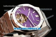 Audemars Piguet Royal Oak Tourbillon Swiss Tourbillon Manual Winding Movement Steel Case Purple Dial With Stick Markers Steel Bracelet