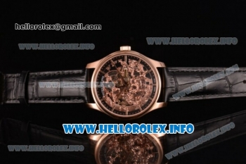 Patek Philippe Complicated Skeleton Asia Automatic Rose Gold Case with Skeleton Dial and Black Leather Strap (GF)