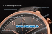 IWC Portuguese Chrono Miyota Quartz Rose Gold Case with Grey Dial Black Leather Strap and Arabic Numeral Markers