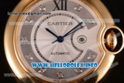 Cartier Ballon Bleu De Large Asia 4813 Automatic Yellow Gold Case with Sliver Dial and Grey Leather strap