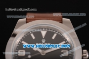 Rolex Explorer Asia Automatic Steel Case with Black Dial and Brown Nylon Strap - Stick Markers