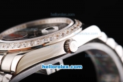 Rolex Datejust II Oyster Perpetual Automatic Movement Silver Case with Silver/Flower Dial and Diamond Bezel-SS Strap