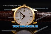 Patek Philippe Calatrava Miyota Quartz Yellow Gold Case with White Dial and Brown Leather Strap Stick Markers