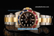 Rolex GMT Master II Swiss ETA 2836 Automatic Movement Black Dial with Colorful Diamond Bezel and Two Tone Strap