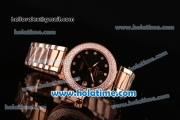 Omega De Ville Ladymatic Swiss Quartz Movement Rose Gold Case Rose Gold Bracelet with Diamond Bezel and Black Dial