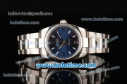 Rolex Oyster Perpetual Air-King Swiss ETA 2836 Automatic Movement Silver Case with Blue Dial and Brown Second Hand