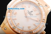 Hublot Big Bang Swiss Quartz Movement Rose Gold Case with White Dial and Diamond Bezel -Lady Model