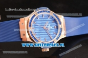 Hublot Big Bang Tutti Japanese Miyota Quartz Rose Gold Case with Blue Dial Stick Markers and Blue Rubber Strap