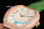 Franck Muller Heart Swiss Quartz Rose Gold Case with Green Leather Strap Diamond Bezel and White Dial - ETA Coating