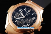 Hublot MDM Chronograph Miyota Quartz Movement Rose Gold Case with Black Dial and White Numeral Markers-Lady Size