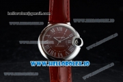 Cartier Ballon Bleu De Swiss ETA 2671 Automatic Steel Case Red Dial With Roman Numeral Markers Red Leather Strap - 1:1 Original