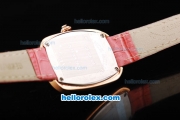Franck Muller Galet Quartz Movement RG Case with Black Dial and Rome Numeral Marker-Pink Leather Strap
