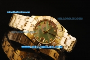 Rolex Datejust Automatic Movement Full Gold with Green MOP Dial and Diamond Markers/Bezel-ETA Coating Case