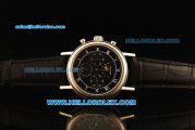 Breguet Moon Phase Lemania Manual Winding Working Chronograph Steel Case with Black Dial and Leather Strap
