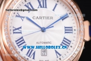 Cartier Cle de Cartier Asia ST16 Automatic Rose Gold Case/Bracelet Roman Markers Diamonds Bezel and White Dial