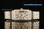 Franck Muller Long Island Swiss Quartz Movement Full Steel with Silver Dial and Diamond Bezel