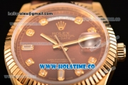 Rolex Day-Date Asia 2813/Swiss ETA 2836/Clone Rolex 3135 Automatic Yellow Gold Case with Brown Dial and Diamonds Markers (BP)