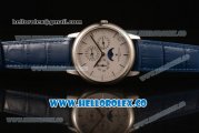 Vacheron Constantin Patrimony Perpetual Calendar Clone Original Automatic Steel Case with White Dial and Blue Leather Strap - (AAAF)