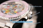 Rolex Blaken Submariner by Andre Borchers Asia 2813 Automatic Full Steel with Colorful Dial and Pink Bezel