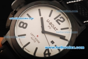 U-Boat Italo Fontana Left Hook Automatic Movement PVD Case with White Dial Small Calendar and Black Leather Strap