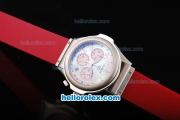 Hublot MDM Chronograph Miyota Quartz Movement MOP Dial with White Numeral Markers and Red Rubber Strap-Lady Size