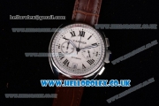 Cartier Cle de Cartier Chrono Japanese Miyota OS20 Quartz Steel Case with White Dial Diamonds Bezel and Brown Leather Strap