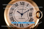 Cartier Ballon Bleu De Medium Asia 4813 Automatic Yellow Gold Case with Sliver Dial and Grey Leather strap